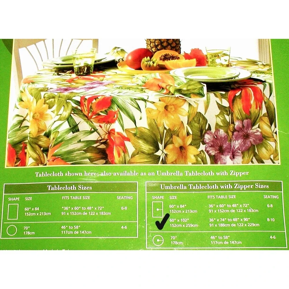 TROPICAL FLORAL Oblong 60x102 Patio Umbrella Table Zip-On Tablecloth 70s 80s NOS
